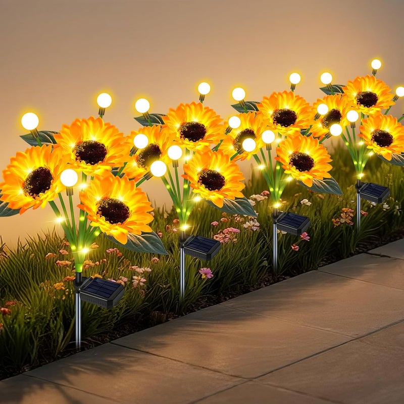 EDOF Solar Lights Outdoor Garden Decor,4 Pack Sunflower with Firefly Lights,Solar Flowers Lights Waterproof,Birthday Gifts for Mom Women Grandma,Outside Decorative Garden Stakes for Yard Patio Porch Lawn - Image 1